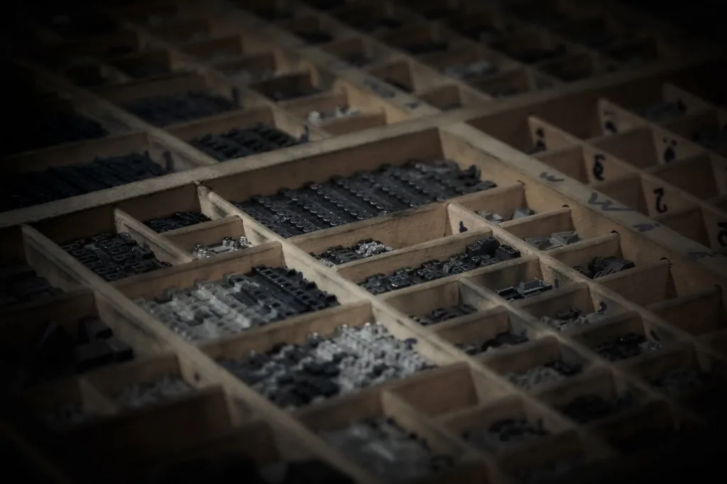 La cassettiera dei caratteri mobili usati per imprimere i nomi
